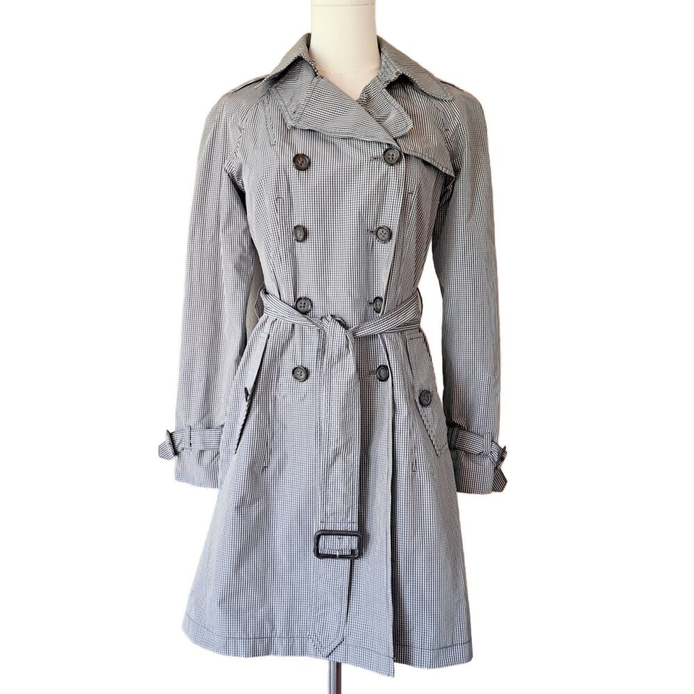 Banana Republic XS Gingham Plaid Belted Trench Coat Double Breasted Lightweight